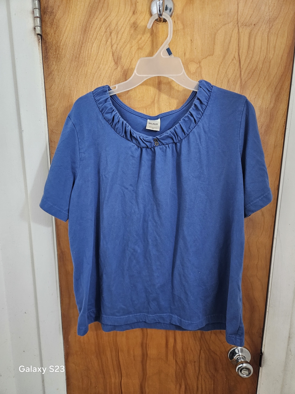 Blair Blue Ruffle-Neck Short Sleeve Tee